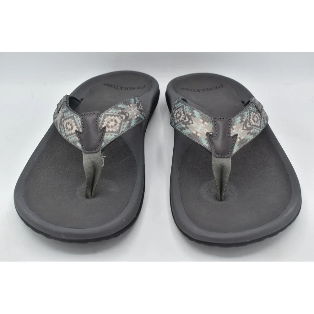 Pendleton Mens Size 10 Gray Blue Southwestern Flip Flop Sandals Thongs Shoes